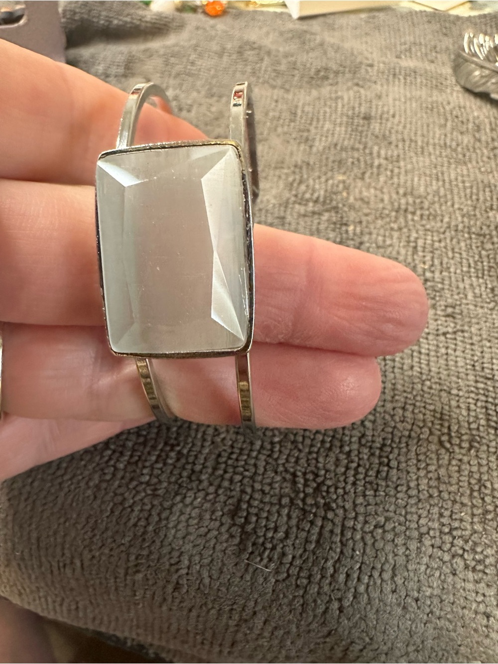 Silver-Tone White Stone Cuff Bracelet - Women Jewelry